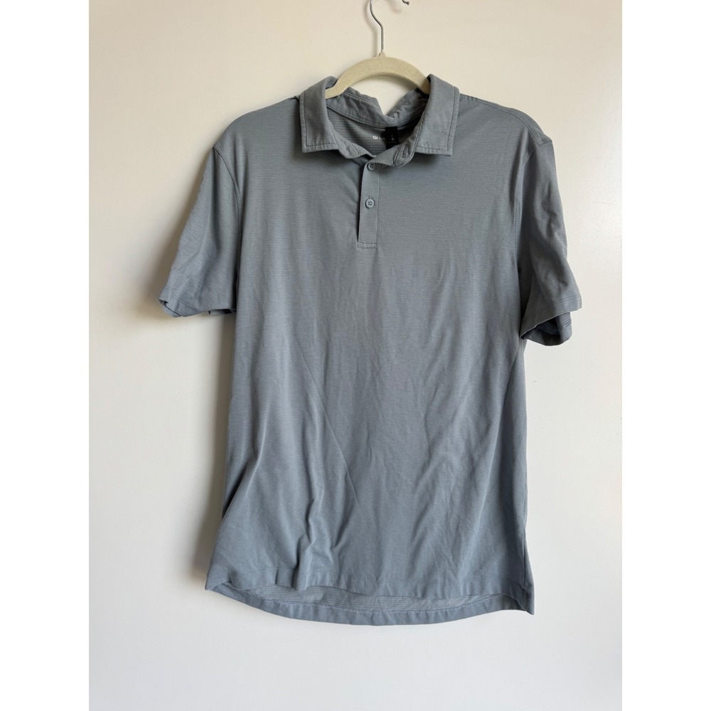 Lululemon Men Evolution‎ Polo Shirt Light Blue Gray Short Sleeve Size Large Prep